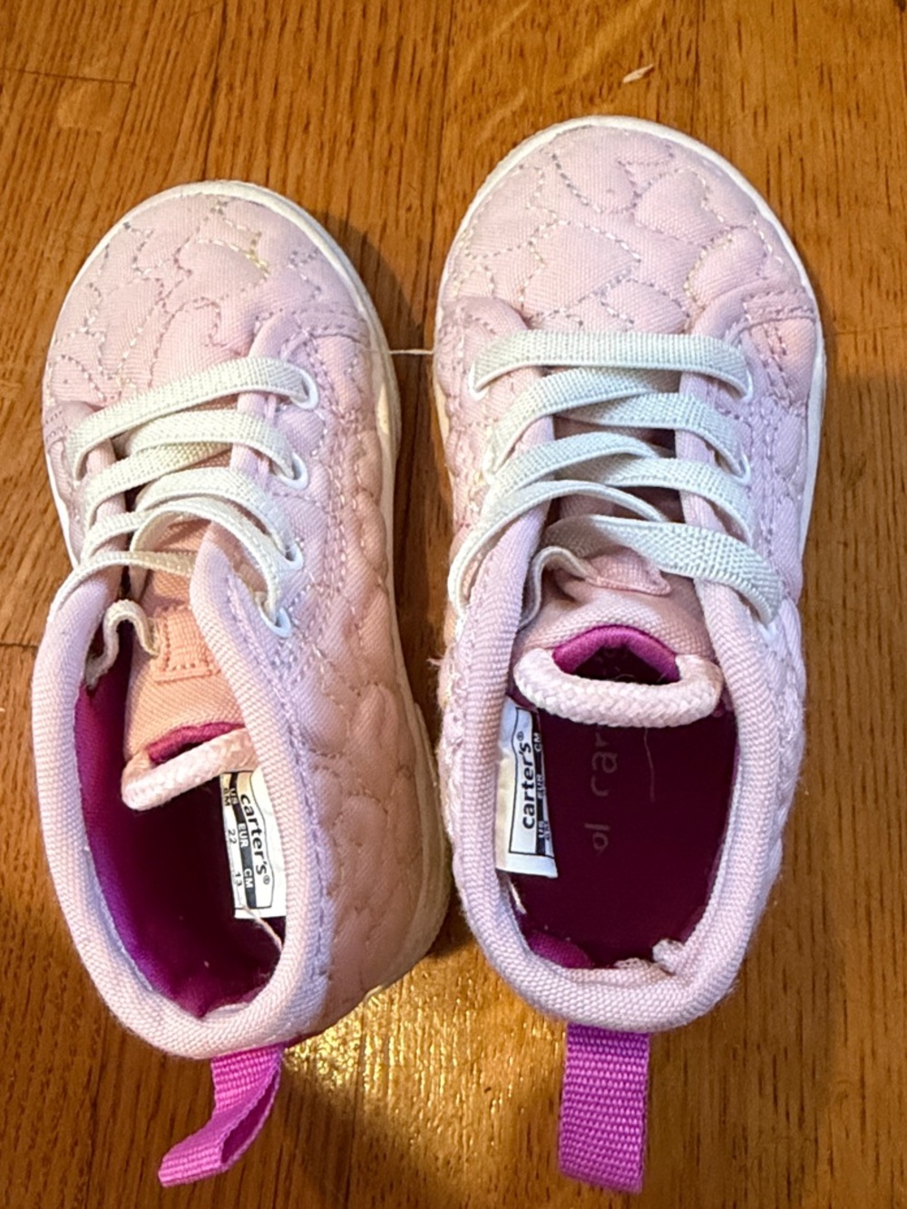 Carter's Light Pink Quilted Toddler Sneakers with Bright Pink Pull Tabs